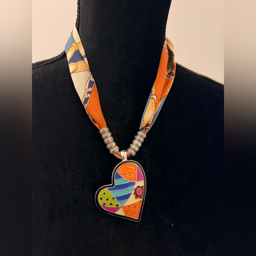 Colorful Heart Pendant Necklace - Orange & Multicolor